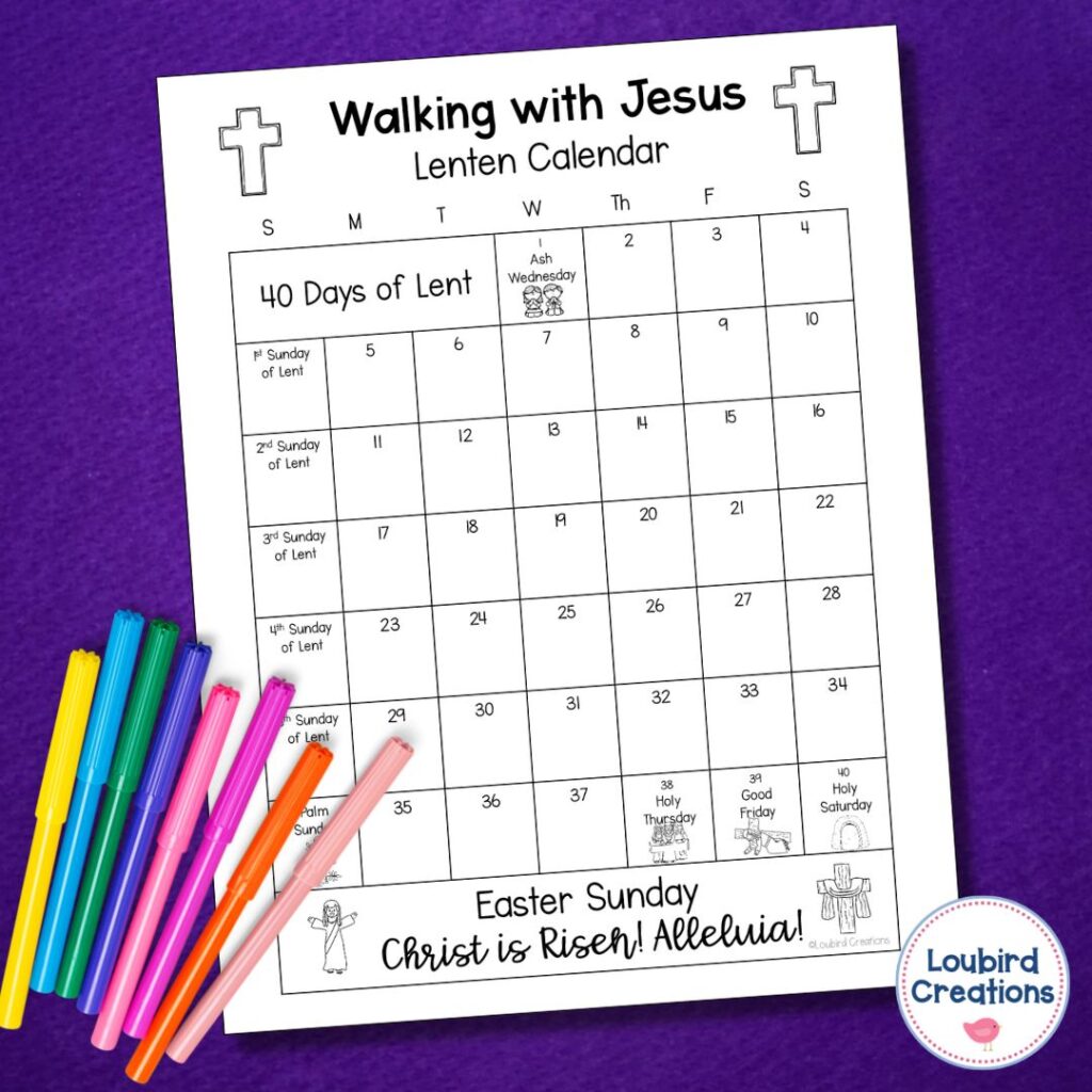 Free Lent Calendar for Catholic Kids