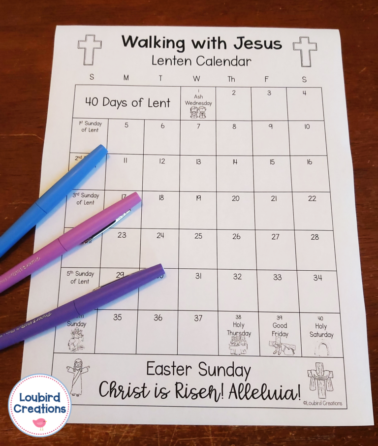 Free Lent Calendar for Kids Loubird Creations