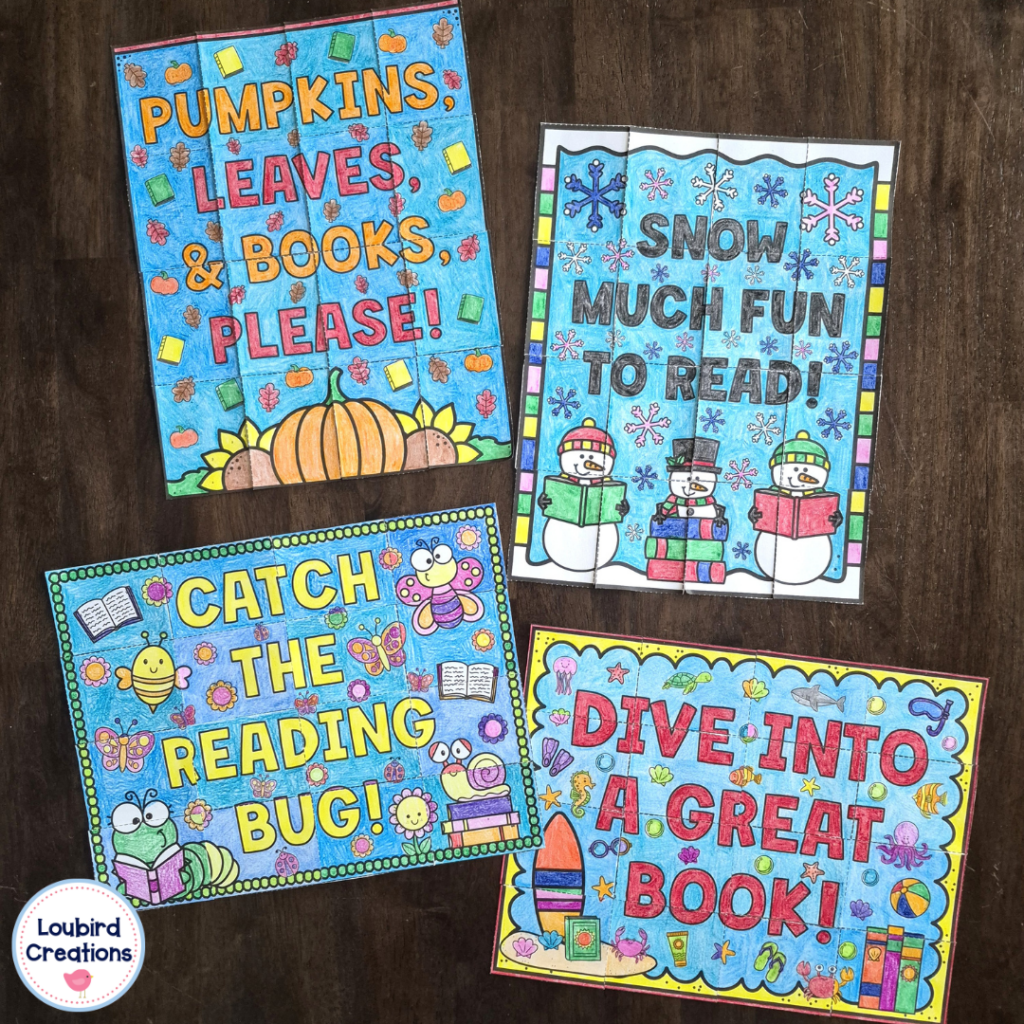 Seasonal Reading Posters for Student Coloring